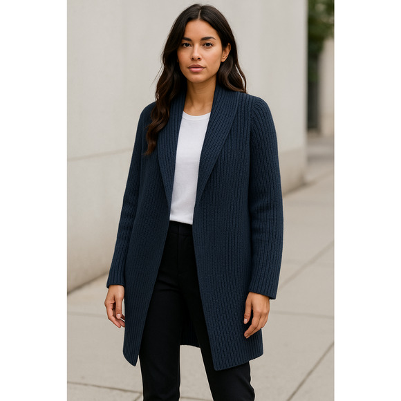 KF KaufmanFranco Collection Oversized Navy Knit Cardigan Sweater Wool Blend XS - Picture 1 of 11